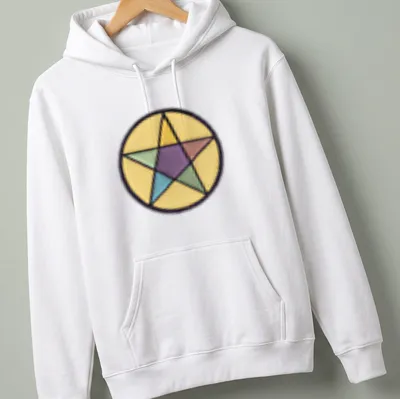 Colorful flat design stained glass star graphic on — printed on a unisex hoodie