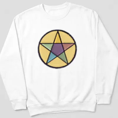 Colorful flat design stained glass star graphic on — printed on a unisex sweatshirt