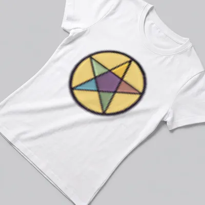 Colorful flat design stained glass star graphic on — printed on a women's shirt