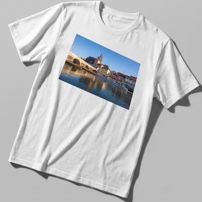 Photographic print of Stone Bridge and a river scene in Regensburg