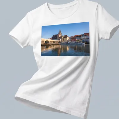 Photographic print of Stone Bridge and a river scene in Regensburg — printed on a women's shirt