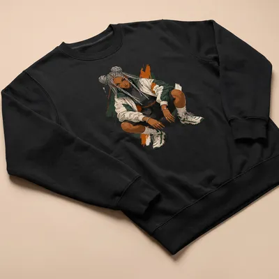 Stylized illustration of a female streetwear character with vibrant colors — printed on a unisex sweatshirt