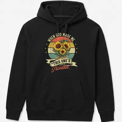 Vintage distressed T-shirt with sunflower bouquet and amusing slogan. — printed on a unisex hoodie