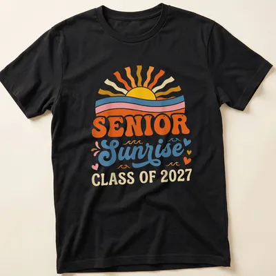 Retro sunrise graphic with text for Senior Class of 2027