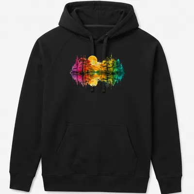 Watercolor illustration of swamp cypress trees under a full moon, with vibrant colors — printed on a unisex hoodie
