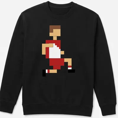 Pixel art illustration of a footballer in motion, featuring vibrant colors — printed on a unisex sweatshirt