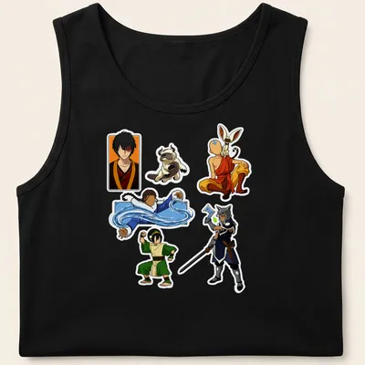 Anime-style shirt featuring Team Atla characters with vibrant elements — printed on a tank top