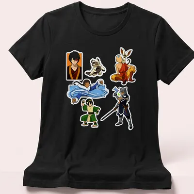 Anime-style shirt featuring Team Atla characters with vibrant elements — printed on a women's shirt