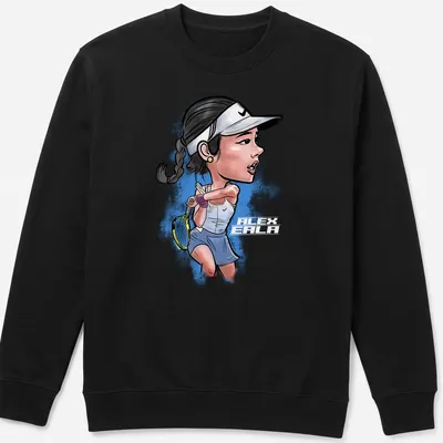 Cartoon illustration of tennis player Alba Eala in action on a — printed on a unisex sweatshirt
