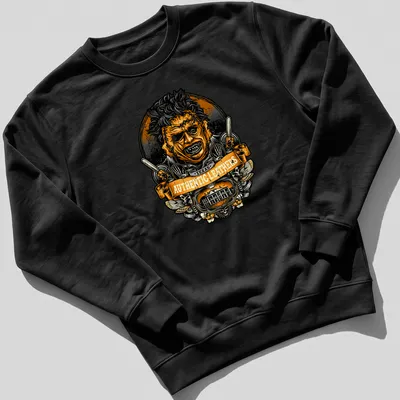 Vintage badge-style Texas Authentic Leathers Chainsaw Slasher — printed on a unisex sweatshirt