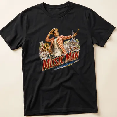 Vintage Music Man t-shirt featuring a musical character in classic colors