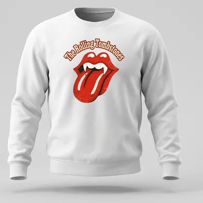 Distressed retro t-shirt featuring vampire lips and the text The Rolling Tombstones — printed on a unisex sweatshirt