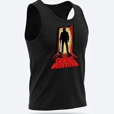 Vintage horror tee featuring iconic axe-wielding figure from The Shining — printed on a tank top