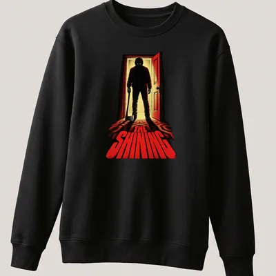 Vintage horror tee featuring iconic axe-wielding figure from The Shining — printed on a unisex sweatshirt