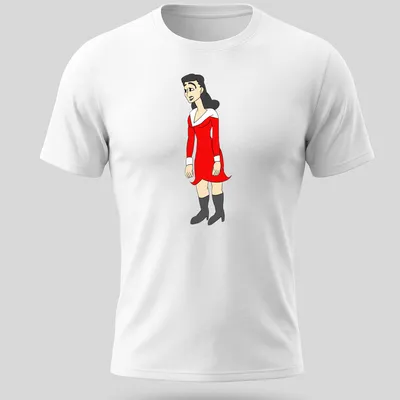 Cartoon print of Tillie The Toiler in a red dress with black and white details