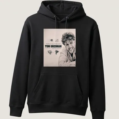 Vintage Tom Grennan Halftime Show shirt featuring concert details in black and white — printed on a unisex hoodie