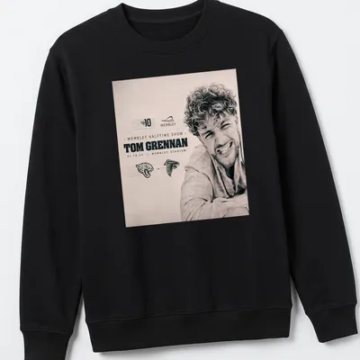 Vintage Tom Grennan Halftime Show shirt featuring concert details in black and white — printed on a unisex sweatshirt