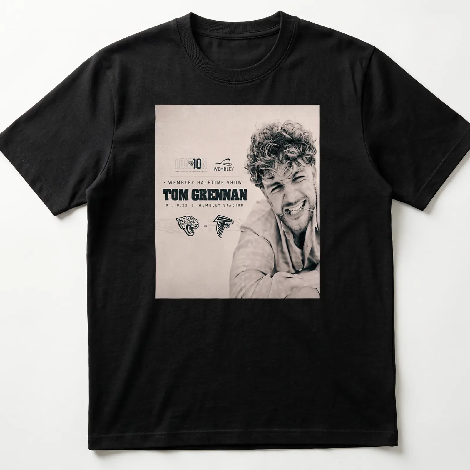 Vintage Tom Grennan Halftime Show shirt featuring concert details in black and white — printed on a unisex t-shirt