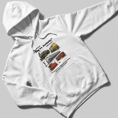 Funny shirt with a humorous train-themed illustration and text about autism — printed on a unisex hoodie