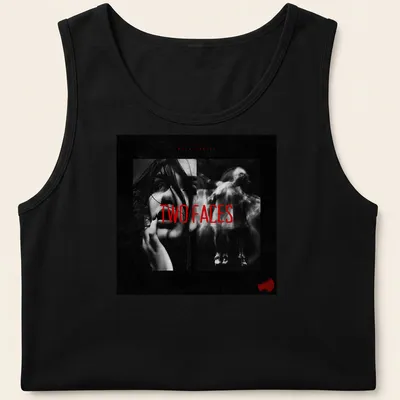 Dark aesthetic T-shirt featuring dual faces in black, red, and white. — printed on a tank top