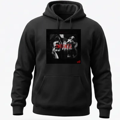 Dark aesthetic T-shirt featuring dual faces in black, red, and white. — printed on a unisex hoodie
