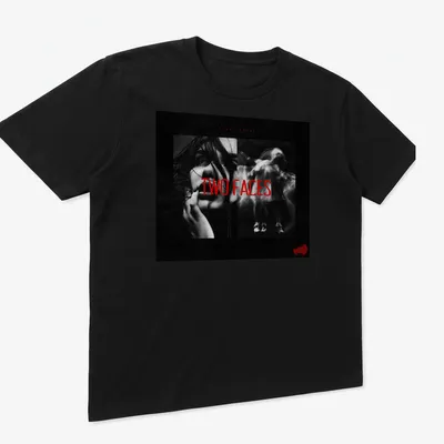 Dark aesthetic T-shirt featuring dual faces in black, red, and white. — printed on a unisex t-shirt (angled view)