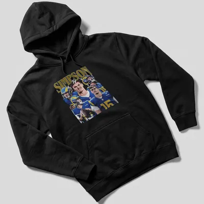 Vibrant graphic tee featuring Ty Simpson with bold team colors. — printed on a unisex hoodie
