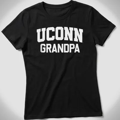 Bold collegiate UConn Grandpa t-shirt with white lettering — printed on a women's shirt