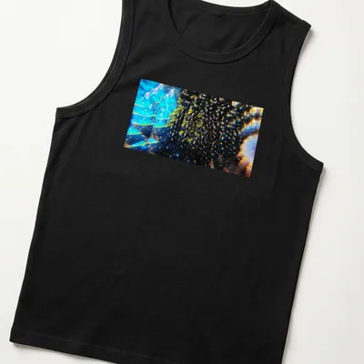Abstract design of caviar vessels with the phrase 'Vessels Of Abundance The Caviar And The Turning Tide' — printed on a tank top