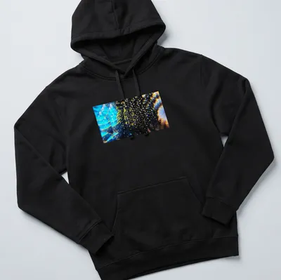 Abstract design of caviar vessels with the phrase 'Vessels Of Abundance The Caviar And The Turning Tide' — printed on a unisex hoodie