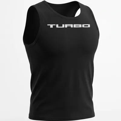 Retro design featuring a vintage rally racing car with bold '5 GT Turbo' text — printed on a tank top