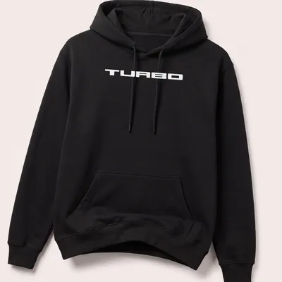 Retro design featuring a vintage rally racing car with bold '5 GT Turbo' text — printed on a unisex hoodie