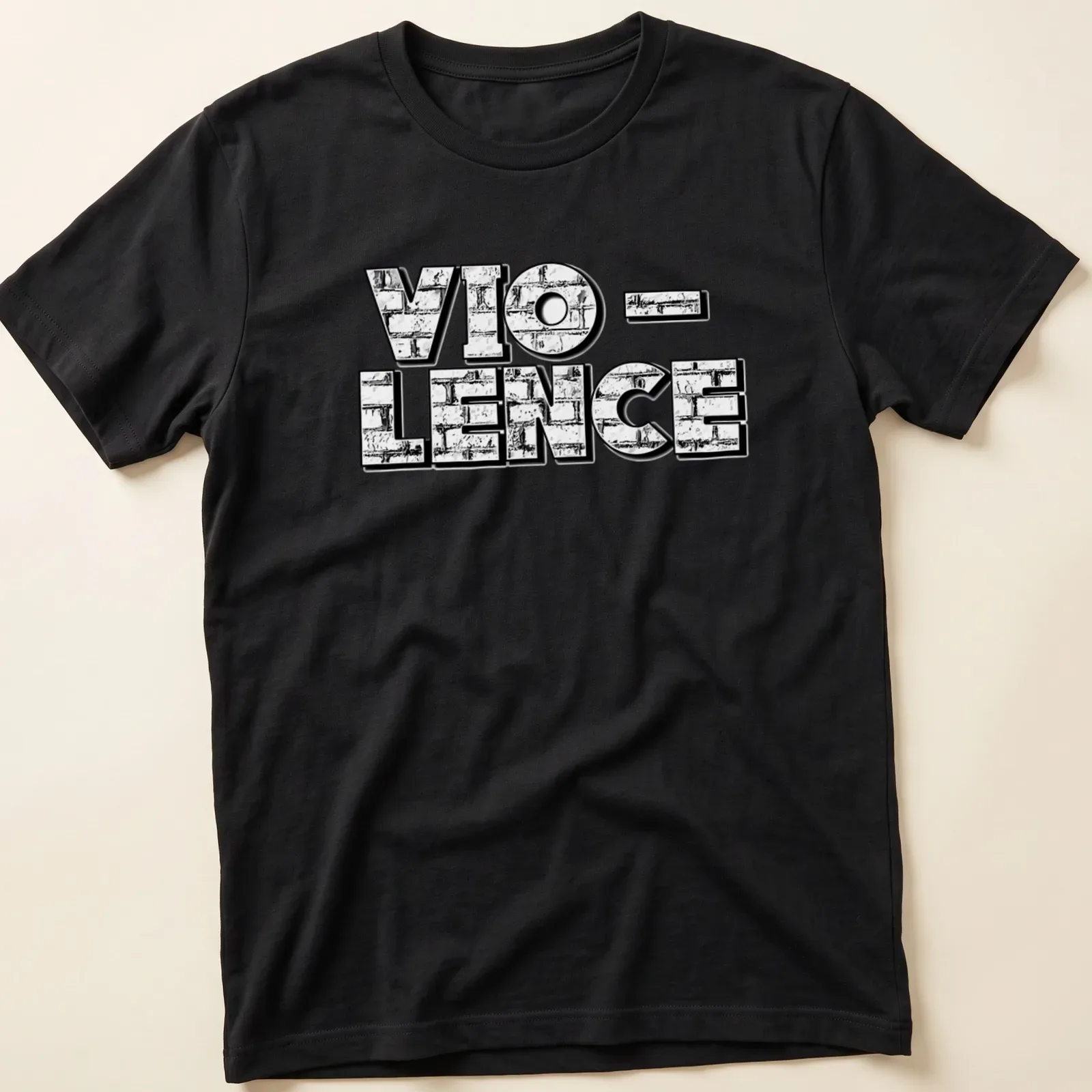 Bold graphic Vio-Lence T-shirt with stark black and white design — printed on a unisex t-shirt