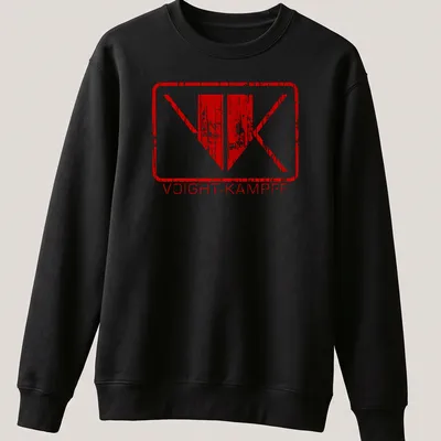 Distressed Voight-Kampff logo in red and white on a vintage-style — printed on a unisex sweatshirt
