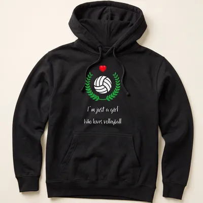 Kawaii volleyball with heart wreath design in red and green — printed on a unisex hoodie
