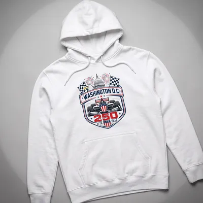 Vintage emblem style tee featuring a race car and the text WASHINGTON D.C. 250 1776 2026 — printed on a unisex hoodie