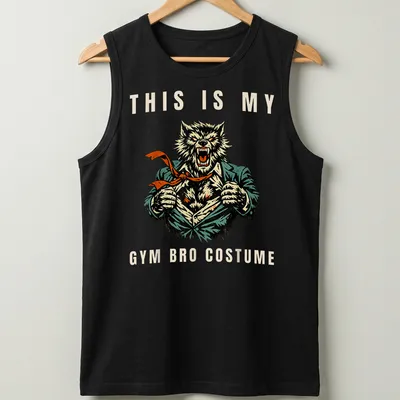Vintage comic style tee featuring a muscular werewolf with gym-themed text — printed on a tank top