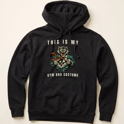 Vintage comic style tee featuring a muscular werewolf with gym-themed text — printed on a unisex hoodie