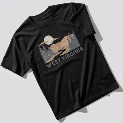 Vintage distressed West Virginia T-shirt with mountains and river scene