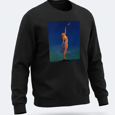 Vintage design t-shirt with a woman reaching for a colorful moon and inspirational text — printed on a unisex sweatshirt