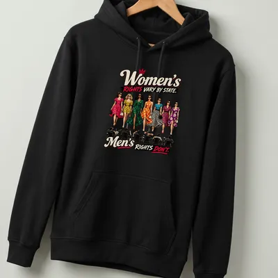 Vintage illustration of stylish women in colorful dresses with empowering text. — printed on a unisex hoodie