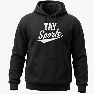 Sarcastic 'Yay Sports' text t-shirt in black and white typography — printed on a unisex hoodie