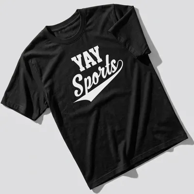 Sarcastic 'Yay Sports' text t-shirt in black and white typography