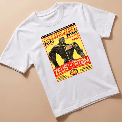 Vintage poster style shirt depicting a robot boxing match with bold text.